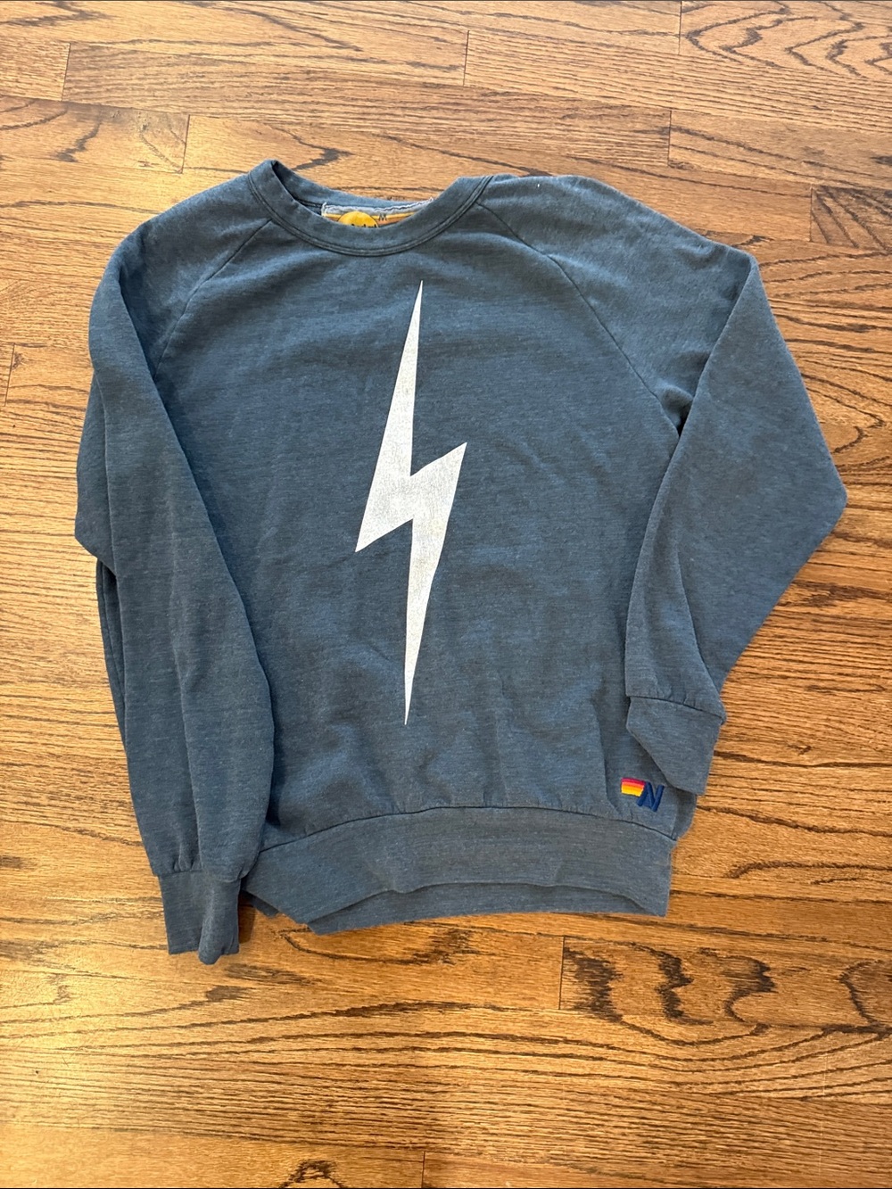 Aviator Nation Slate Blue Crewneck with White Lightning